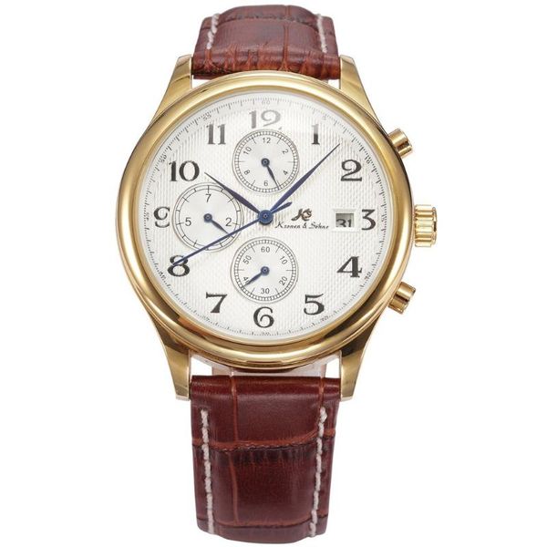 

brand imperial series 3 dial date month day display brown leather strap men auto mechanical golden luxury watch gift /155, Slivery;brown