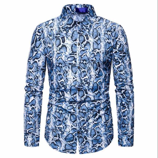 

men's nightclub snake print digital print long sleeve shirt 2020 new men's slim social shirt male, White;black
