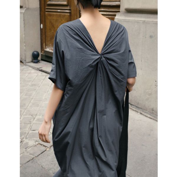 

korea loose front back two way wear 2020 new summer dresses bat short sleeves vent hem backless bow dresses famale y033, Black;gray