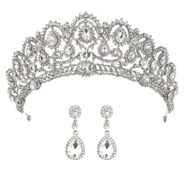 

wedding crown bridal tiaras with earrings princess crown for women bride headband head piece hair jewelry hair ornaments diadem, Golden;white