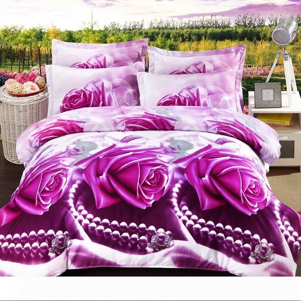 

оптовая люкс 3d картины маслом дешевые хлопок постельное белье набор фиолетовый красный королева размер 4 шт утешитель пододеяльники простын