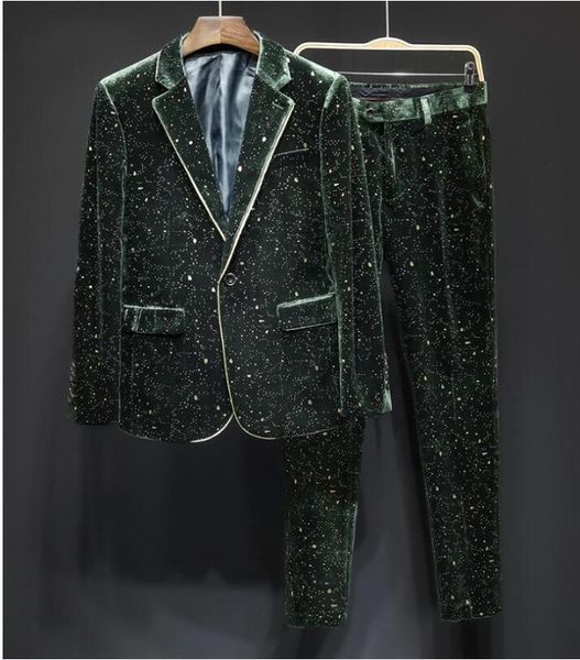 

groom suit mens suits designers casual small suit men's gold velvet slim trendy and handsome 2 piece men slim fit, White;black