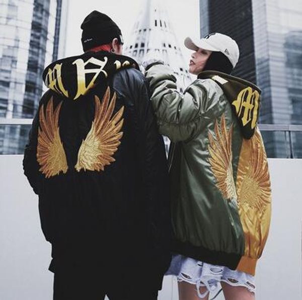 

mens bomber jackets new male's embroidery wings jackets hoody collar coat clothing, Black;brown