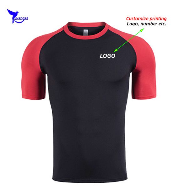 

customize мужская quick dry running t-shirt gym fitness compression спортивные рубашки футбол джерси спортивная одежда top tee rashguard, Black;blue