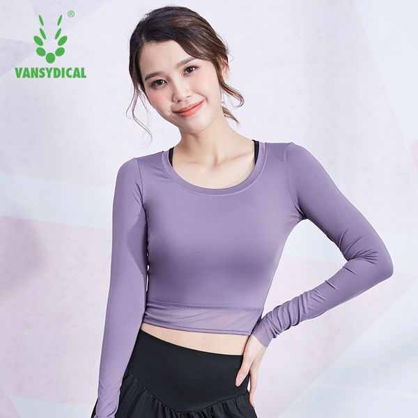 

vansydical running shirt female crop sportwear for women gym mesh patchwork yoga clothing fitness jersey workout shirt women, Black;blue