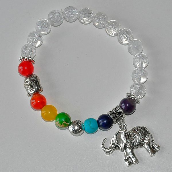 SN0218 7 chakra braccialetto buddha lotus meditaton fortunato elefante fortuna yapa mala polso yoga equilibrio guarigione cristallo