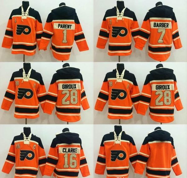 

филадельфия толстовки 28 клод жиру 16 бобби кларк 1 берни родитель 7 билл барбер хоккей толстовки толстовки, Black;red