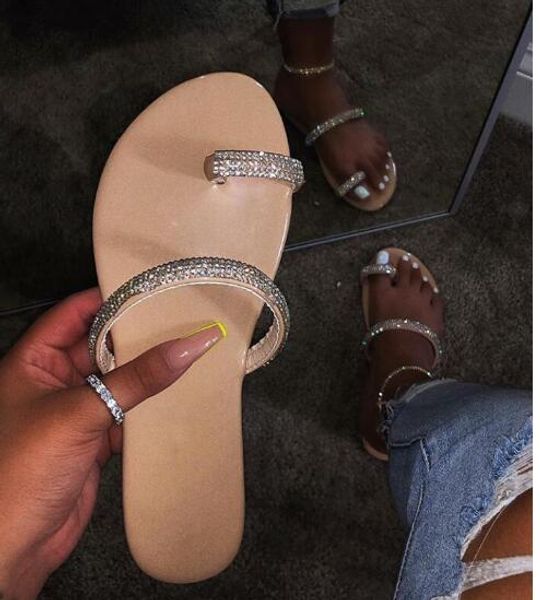 

2020 women double-layer rhinestone buckle sandals outside wild beach slippers ladies leisure home travel flip flop, Black