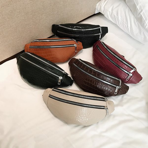

2020 fashion belt bags for women new style retro crocodile pattern handbags double zipper chest pack messenger shoulder bags