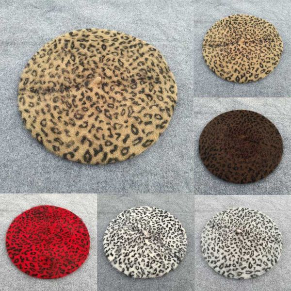 

fashion korean autumn winter women beret vintage leopard printed hat beanie cap ladies girls casual hats nov99, Blue;gray