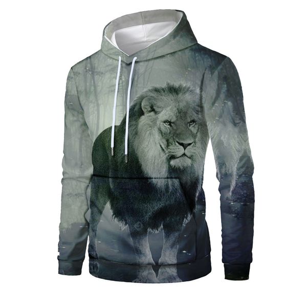 

mens designer fashion lion 3d digital printing hooded sweater men, Black