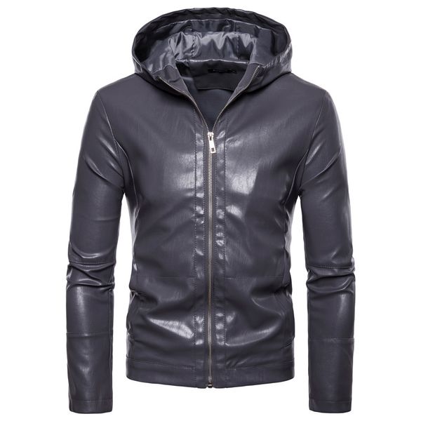 

2018 autumn and winter new products western style men locomotive leather coat men's hooded leather jacket coat f222, Black