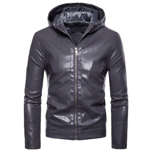 

2018 autumn and winter new products western style men locomotive leather coat men's hooded leather jacket coat f222, Black