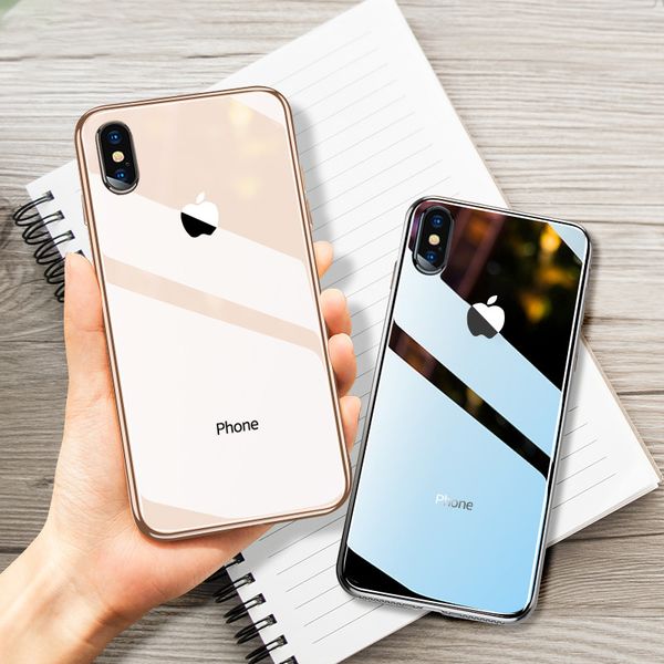 

Luxury Hybrid Shockproof Mirror Plating Clear Tempered Glass Toughened phone case for iPhone XS Max XR X 8 7 6 with 4 colors