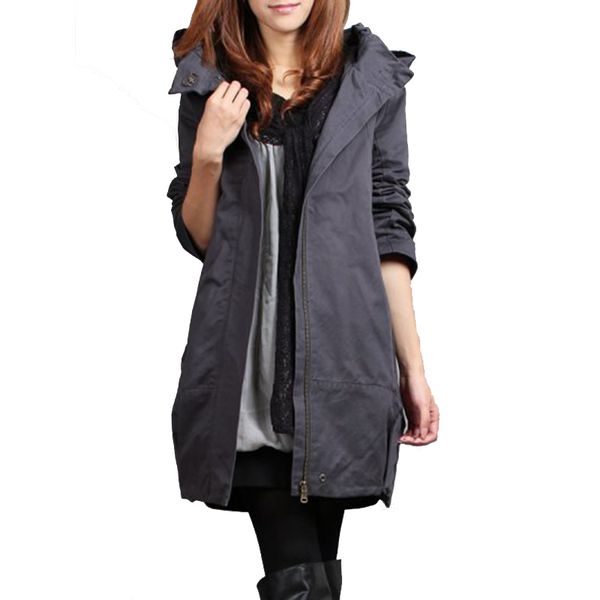

2019 spring autumn women windbreaker coat thin hooded trench coats casual slim long overcoat female loose plus size, Tan;black