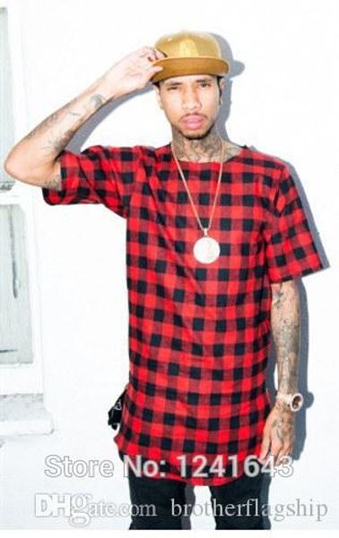 

хип-хоп холодных людей в прошлом короли тенниска, красный плед золотой боковой молнии хип-хоп с коротким рукавом футболка tee swag tyga стил, White;black