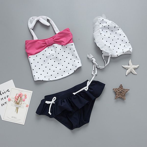 

baby girls halter swimsuits with cap 2019 children bow-knot swimwear cute toddlers kids springs bathing suits girl beachwear