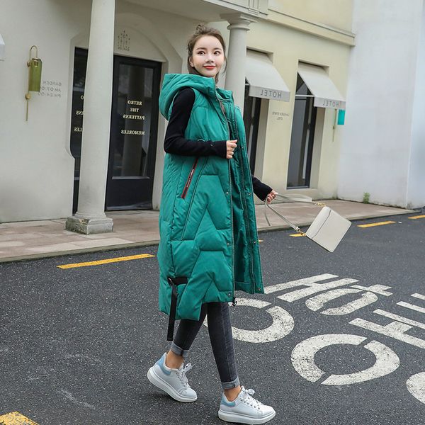 

2019 autumn winter fashion large size warm soft elegant hooded womens korean style long ladies cotton vest gilet, Black;white