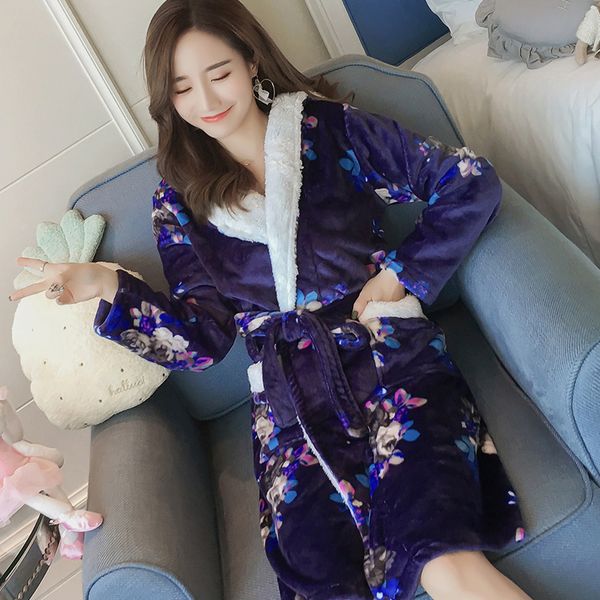 

women's sleepwear winter bathrobe women pajamas bath flannel warm robe womens robes coral velvet cartoon nightgowns girl home clothing, Black;red