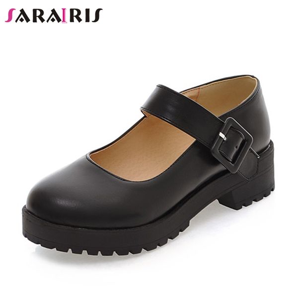 

sarairis big size 34-43 new 4 cm wide heels mary janes pumps women elegant shallow shoes woman casual office lady autumn pumps, Black