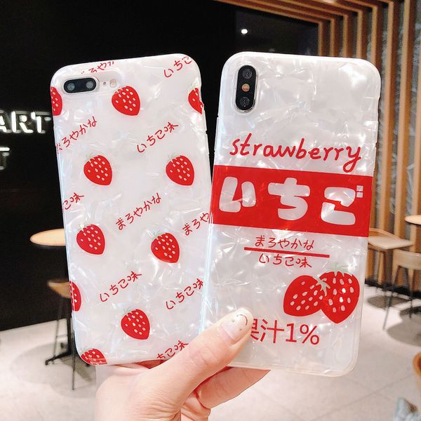 

cute strawberry pattern for iphone 7plus mobile shell brand letter design tpu soft shell for iphone 6 6plus 7 8 8plus x xr xs max case