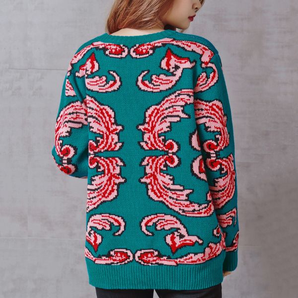 

women new vintage warm thicken sweaters ufo clouds jacquard pullovers winter autumn knitted retro loose blusas c-012 y200116, White;black
