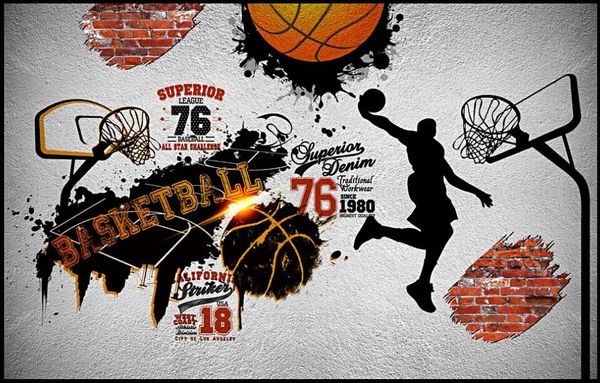 

3d wallpaer custom p retro nostalgic basketball cement wall tv background 3d wall murals wallpaper for walls 3 d living room home decor