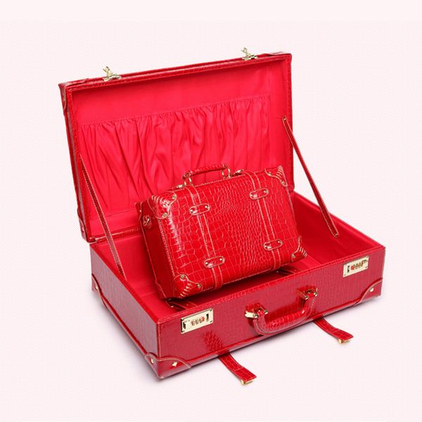 

letrend retro rolling luggage women password travel bag red wedding trolley suitcase wheels vintage cabin cosmetic case