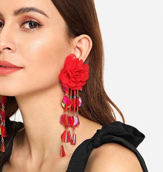 

взрыв модель моды ручной ткань форма цветка серьга женщины длинный кристалл кисточка серьга, Golden