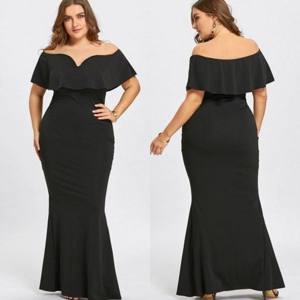 Black Mermaid Plus Size Brautjungfer Kleider von Schulter Hochzeit Gäste Kleid bodenlange Kurzärmel Maid of Ehrenkleider 407