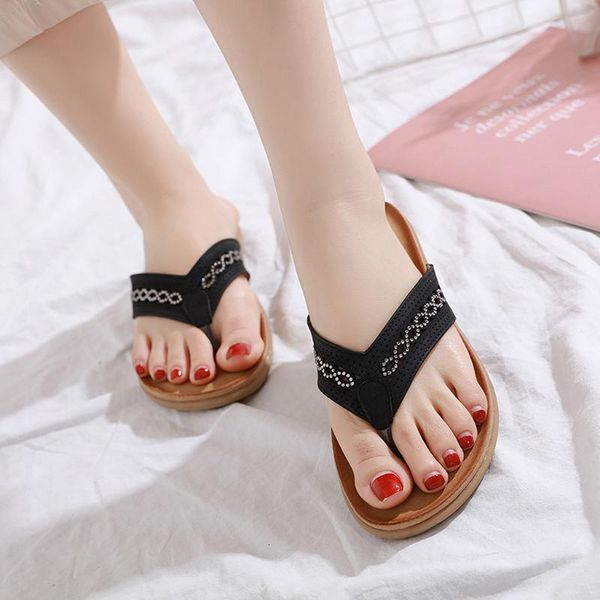 

slippers holiday beach fashion summer women's open-toe flip flops sandals women bohemian ethnic flat shoes sandals#0702, Black