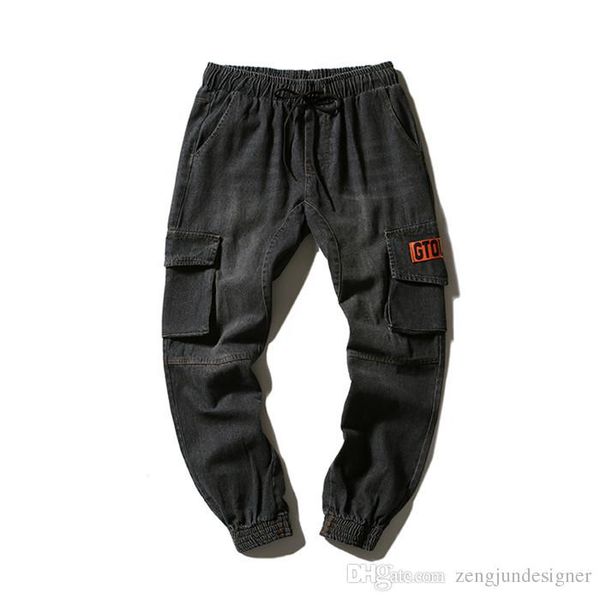 

mens fashion designer jeans drawstring solid color pocket homme clothing new summer hip hop casual apparel, Blue