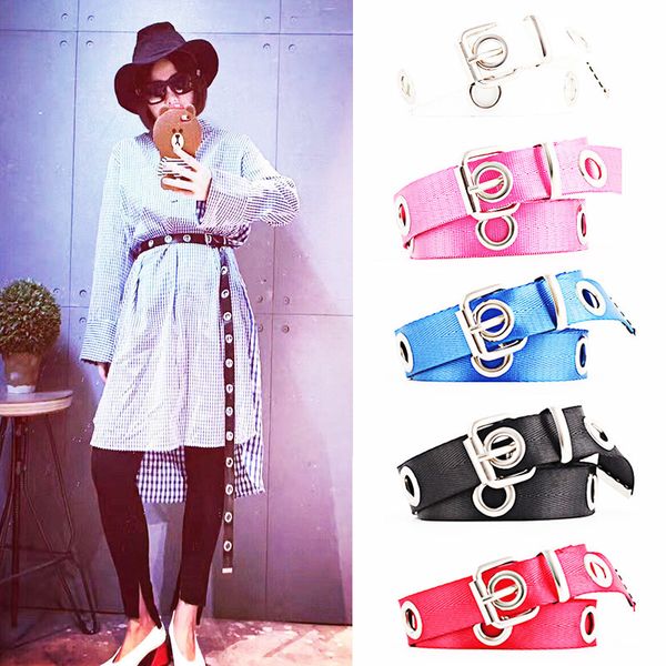 

women man boy girl big hole canvas long casual waist cummerbunds metal female belt cinto cinturon mujer c19010301, Black;brown