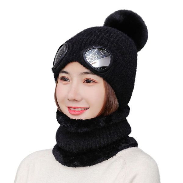 

new fashion women ladies knitted wool scarf and beanie hat pom cap set warm winter scarf sets black pink khaki red, Blue;gray