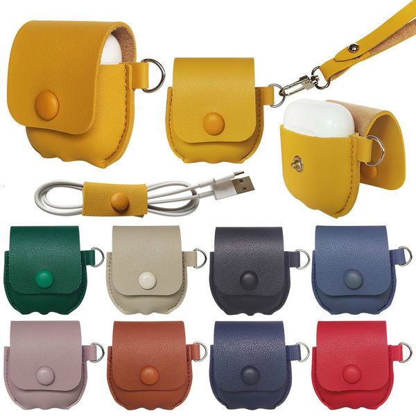 

dhl for 50 sets airpods case luxury leather wireless bluetooth headset bag for apple airpods 1/2 case storage bag lanyard cable winder