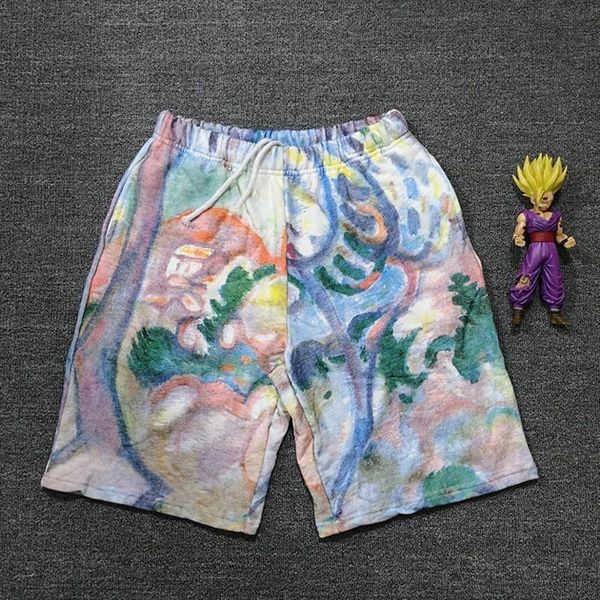 

18ss box logo landscape sweatshirt watercolor painting shorts luxury summer beach casual street sport pants men women short pants s-xl, White;black