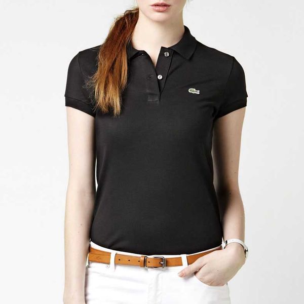 

2019 new arrive summer tpp tees for women lapel short sleeve polo shirt with logo solid color polo t shirts 16 color, White