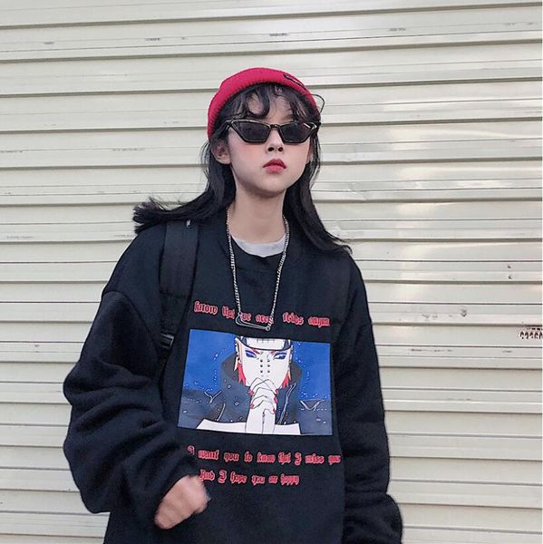 

autumn and winter loose comic print sweatshirt, Black