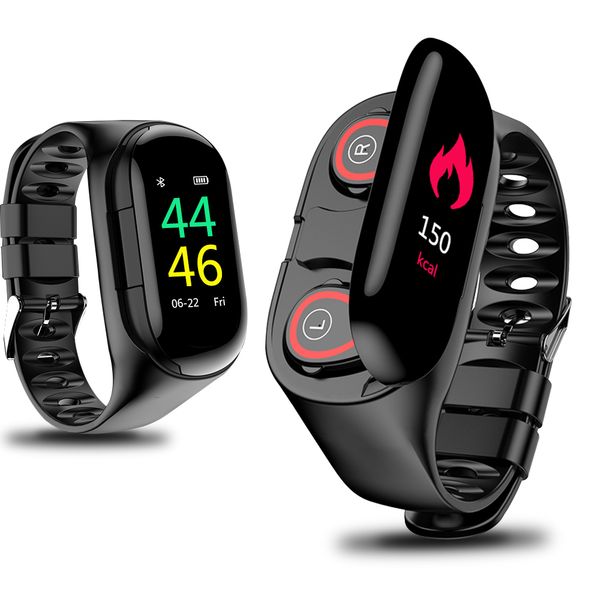 

2 in 1 waterproof smart watch heart rate monitor bluetooth earphone fitness tracker blood pressure smartwatch headphone android smart watch