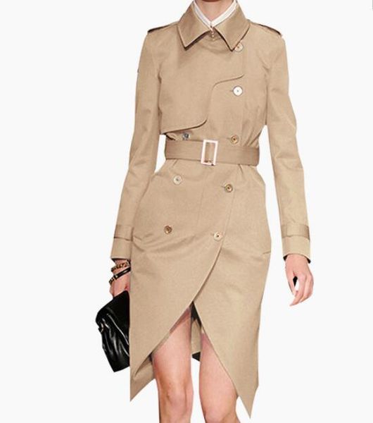 

s-6xl 2019 spring women new fashion personalized custom large size irregular long double-breasted trench coat, Tan;black