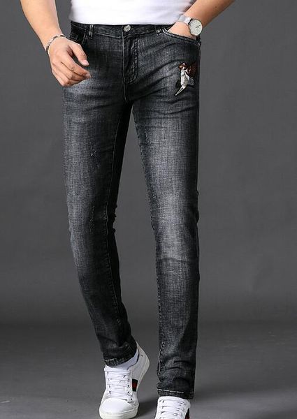 

19ssdesigner trend hot stretch мужские джинсы с вышивкой животных весенние и летние модели тонкие прямые брюки повседневная мужская одежда, Blue