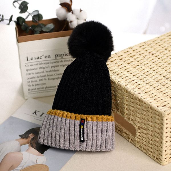 

new winter baby kids girl boy newborn crochet knitted hats skull caps wool fur ball pompom beanies ing, Yellow