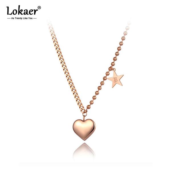 

lokaer titanium stainless steel love heart & star charm pendant necklaces trendy bohemia choker necklace for women girls n20117, Golden;silver