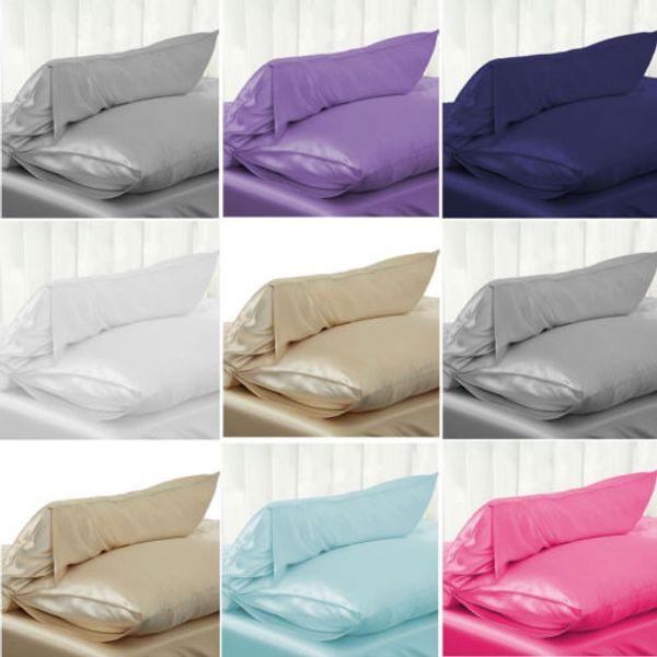 

new solid queen standard silk satin pillow case bedding pillowcase smooth home