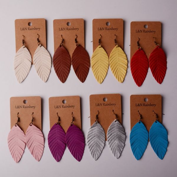 

rainbery 2019 new feather soft pu leather earrings for women fashion summer leather leaf earrings vintage statement, Silver