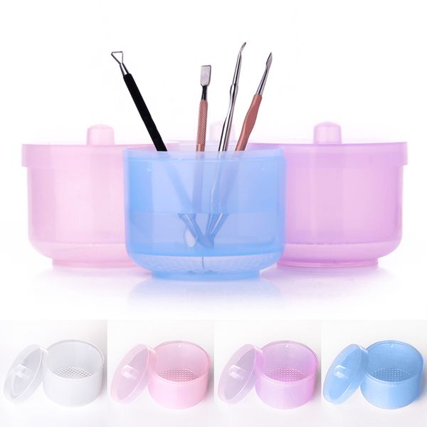 

1 pc nail drill bits cleaning disinfection box pink blue mixed colors nail clean sterilizer case manicure diy accessories