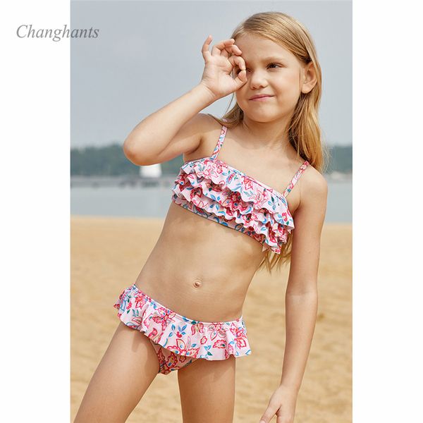 

new model girls bikini set kids two piece swimwear layer flower children 2 pieces swimsuit girl bathing suit child beach wear