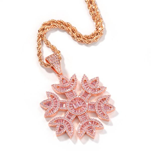 

fashion baguette pink snowflake shape pendant necklace hip hop iced out bling bling cubic zirconia women rose gold necklace hiphop jewelry, Silver