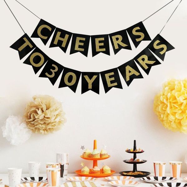 2020 Birthday Party Banner Cheers To 30 Years Golden Letters