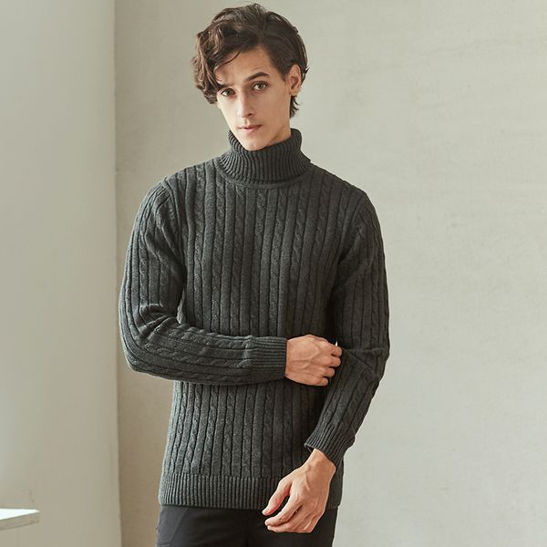 

new stylish autumn winter sweater men turtleneck solid color casual coarse wool sweater men's slim fit male knitted pullovers 32, White;black